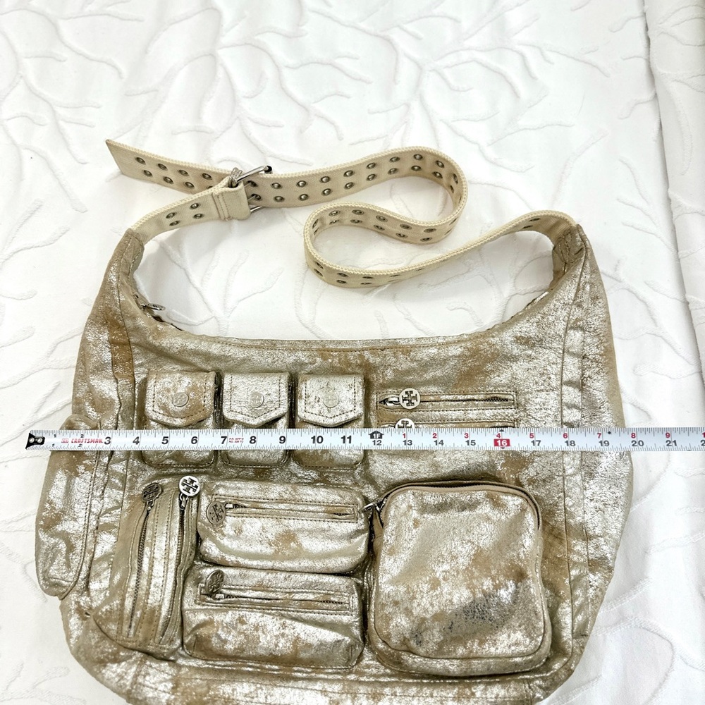Tory Burch Vintage Y2K Metallic Suede Shoulder Messenger Bag Adjustable Strap - Picture 8 of 10